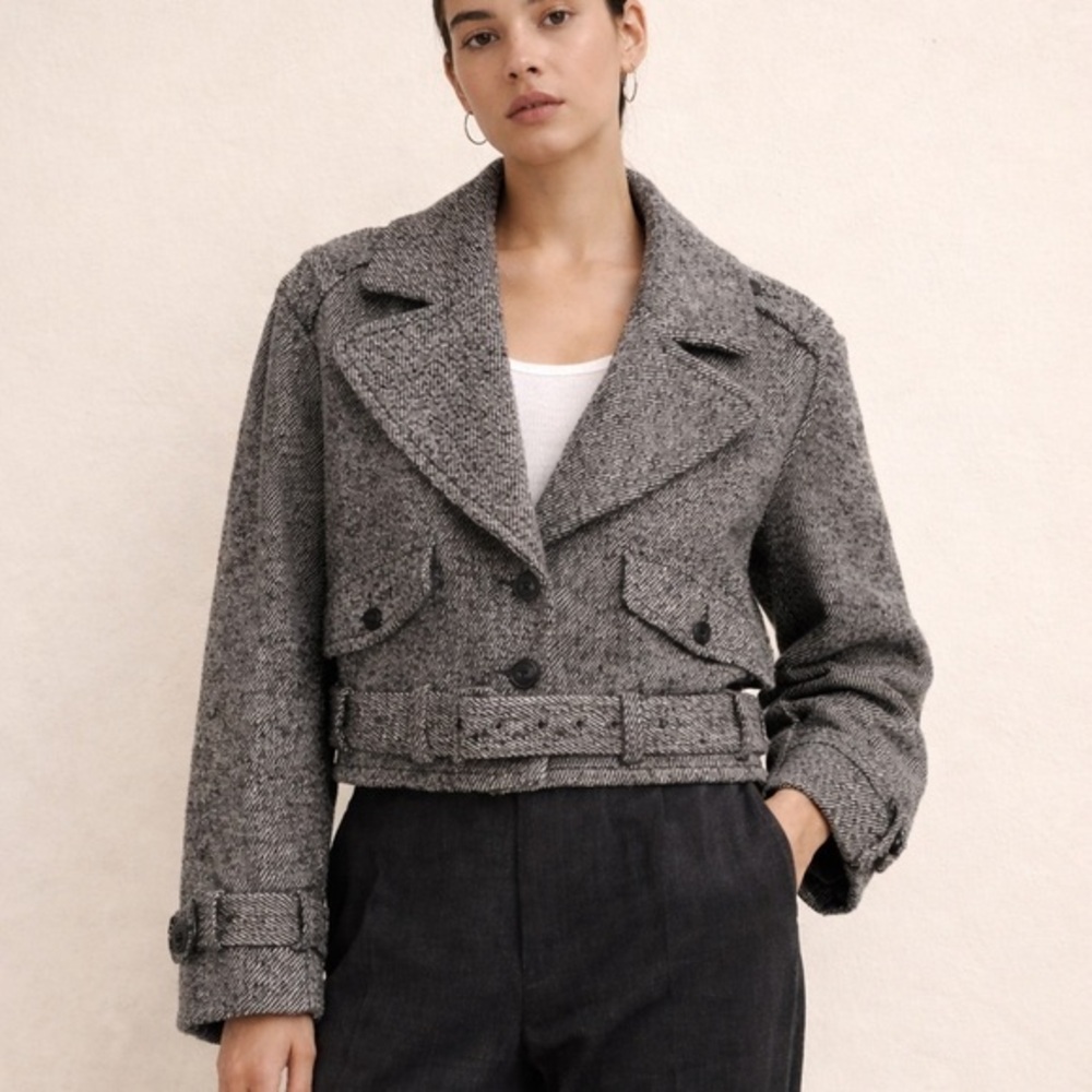 Marissa Webb cream and black cropped tweed boxy jacket